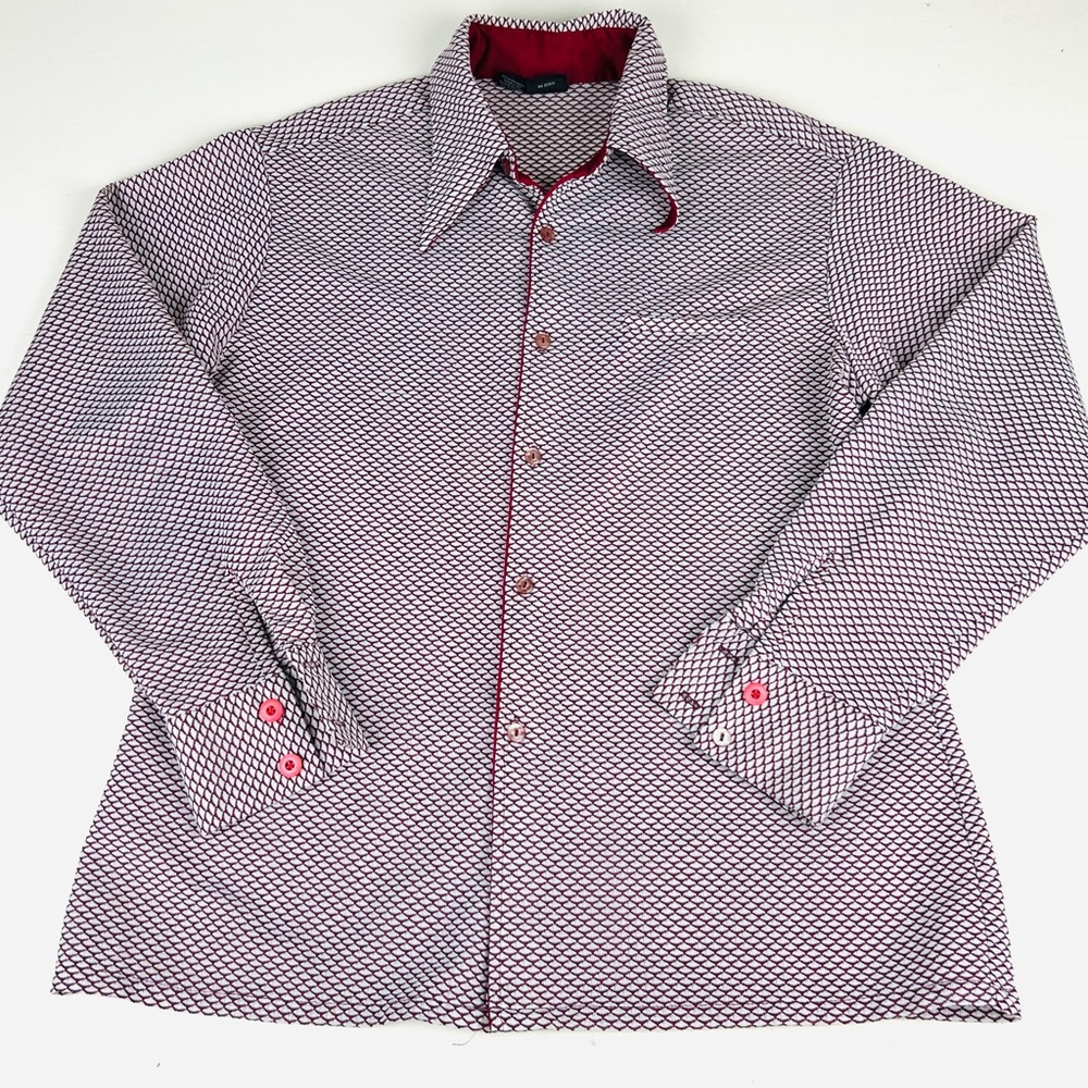Joel mens Button-Up Large Red Long Sleeve disco 70s butterfly collar vtg shirt